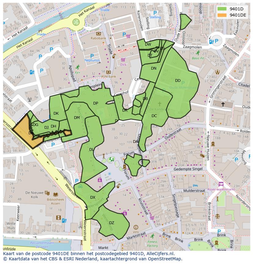 Afbeelding van het postcodegebied 9401 DE op de kaart.