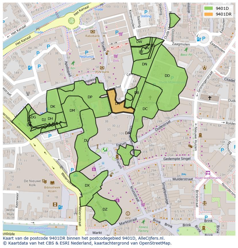 Afbeelding van het postcodegebied 9401 DR op de kaart.