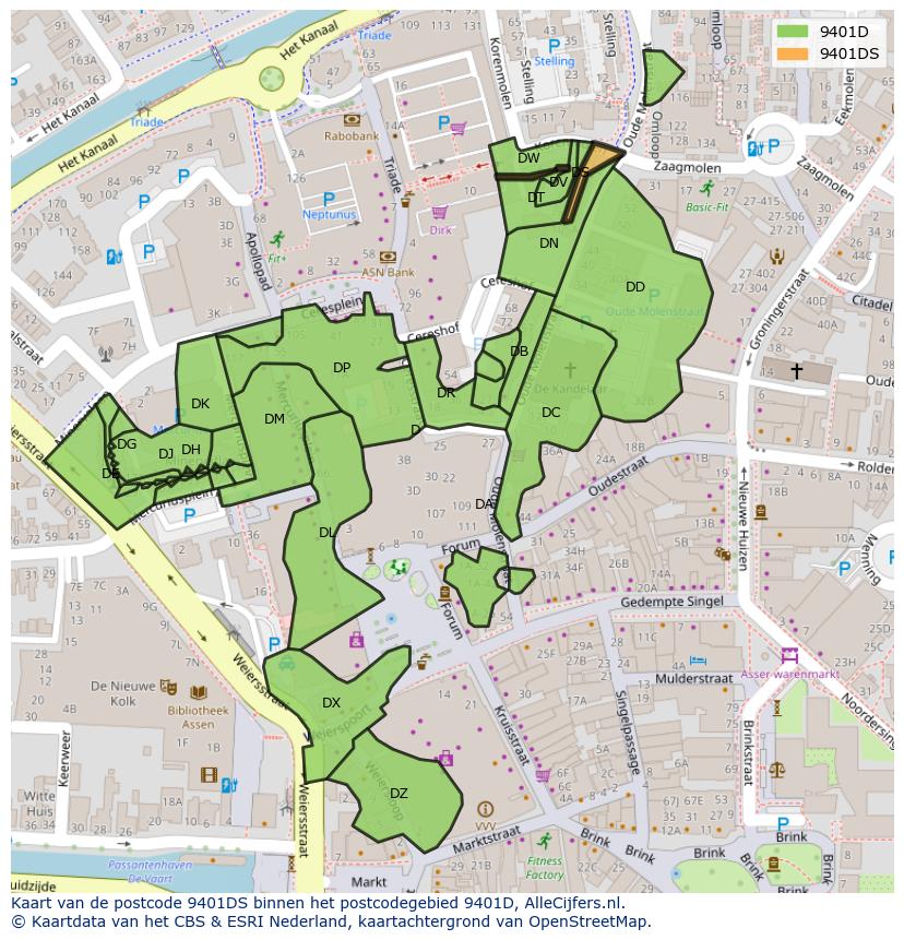Afbeelding van het postcodegebied 9401 DS op de kaart.