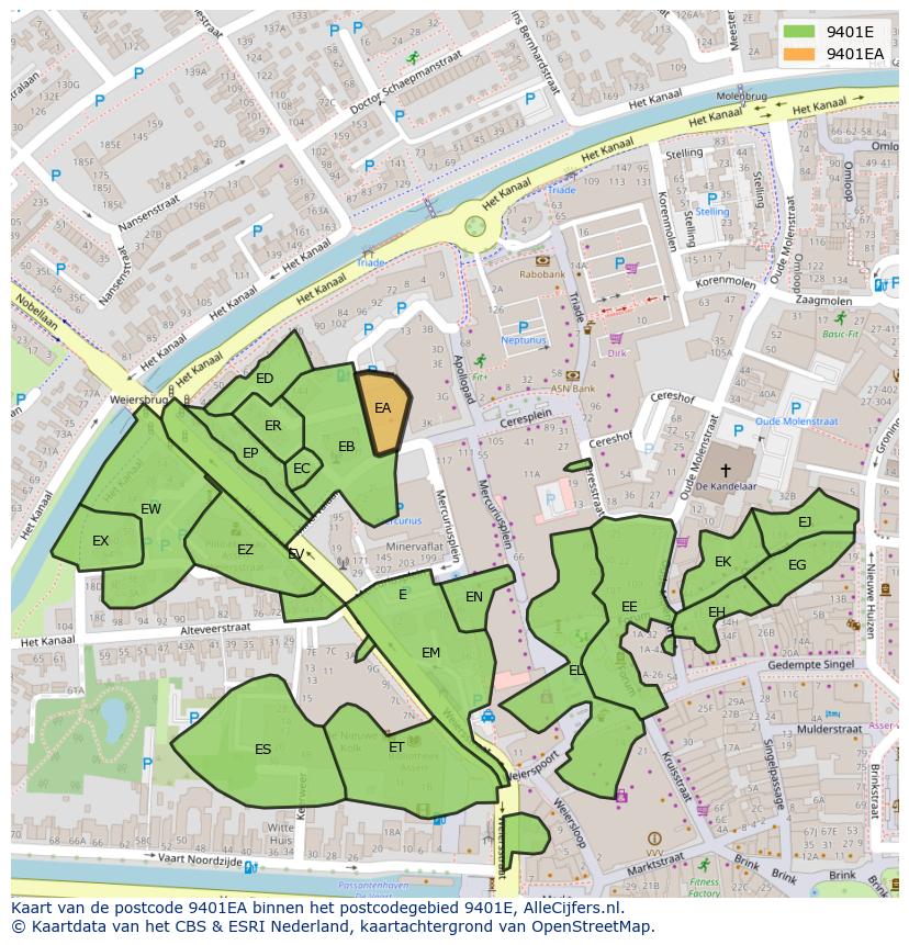 Afbeelding van het postcodegebied 9401 EA op de kaart.