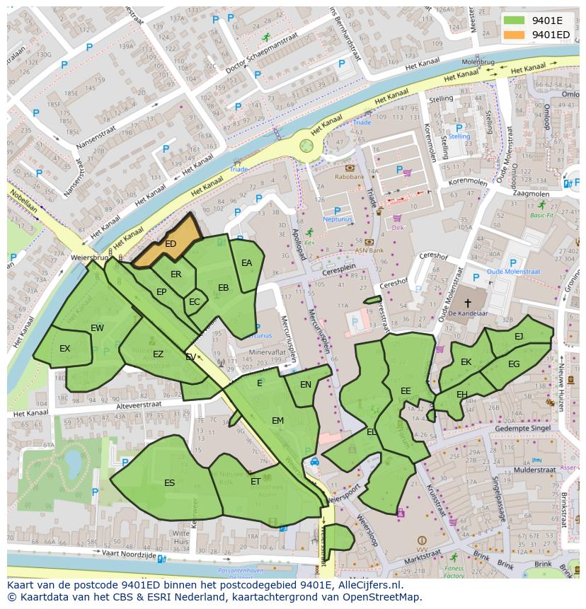 Afbeelding van het postcodegebied 9401 ED op de kaart.