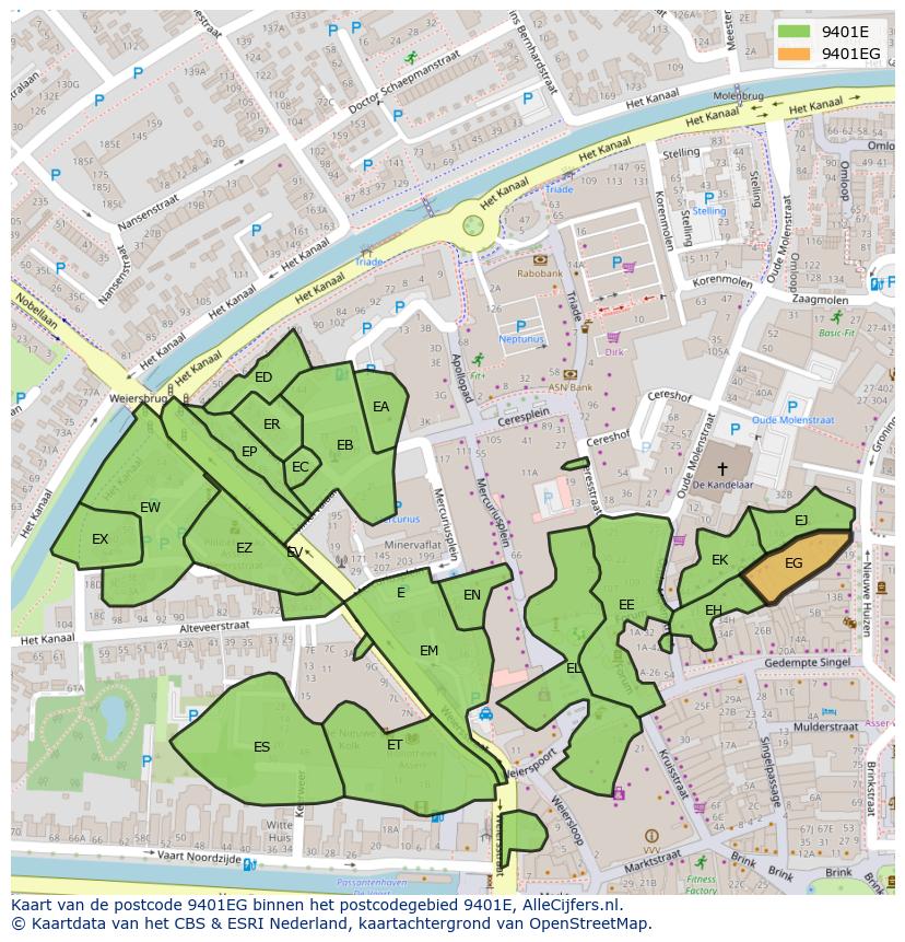 Afbeelding van het postcodegebied 9401 EG op de kaart.