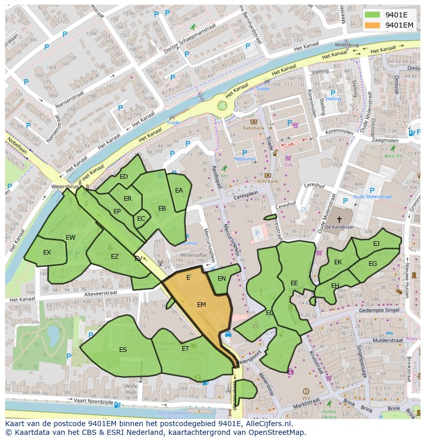 Afbeelding van het postcodegebied 9401 EM op de kaart.