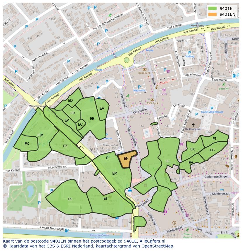Afbeelding van het postcodegebied 9401 EN op de kaart.