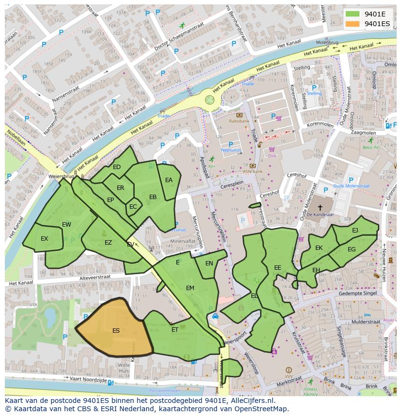 Afbeelding van het postcodegebied 9401 ES op de kaart.