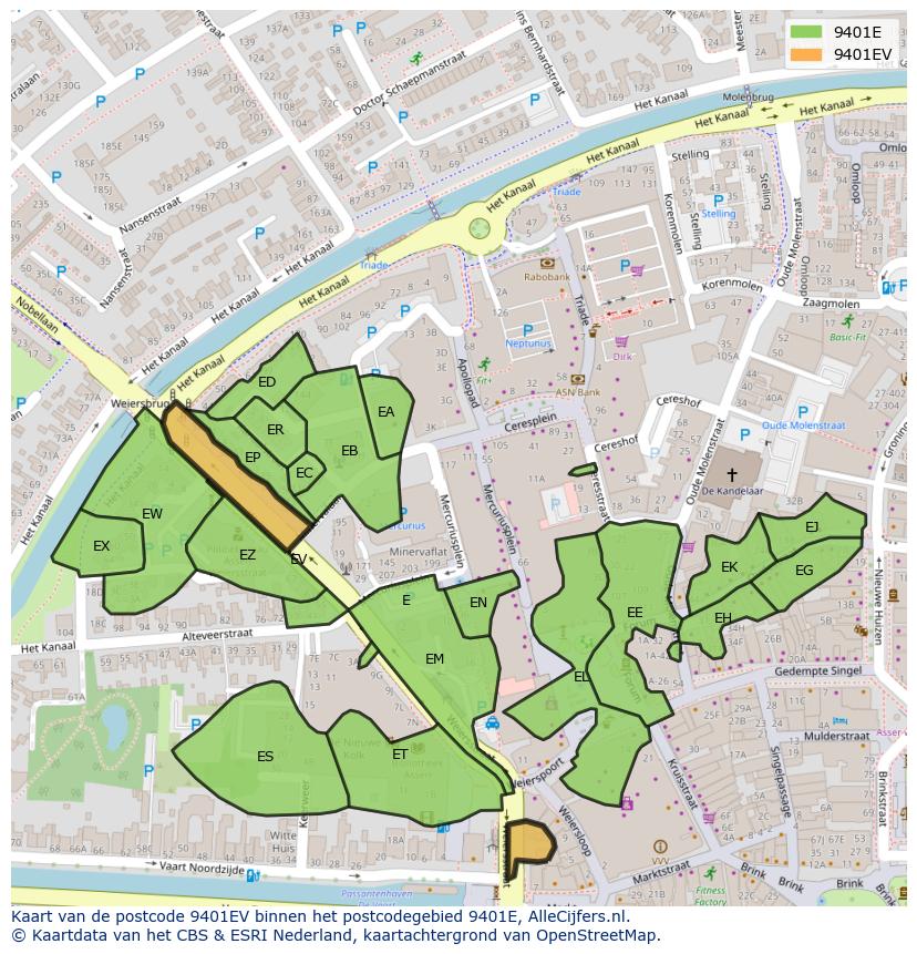 Afbeelding van het postcodegebied 9401 EV op de kaart.