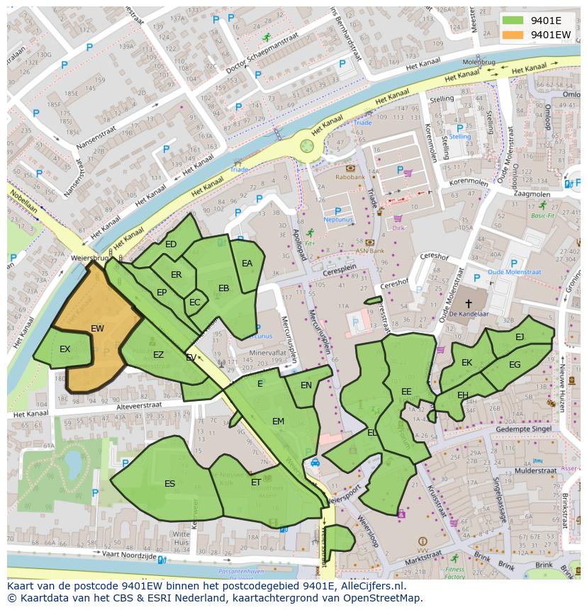 Afbeelding van het postcodegebied 9401 EW op de kaart.