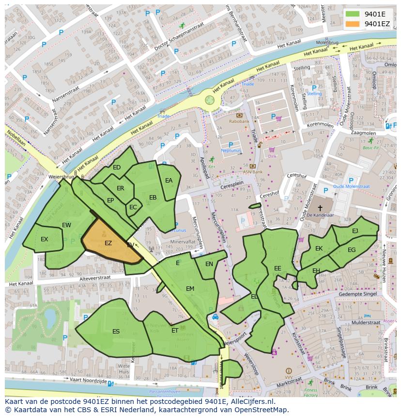 Afbeelding van het postcodegebied 9401 EZ op de kaart.