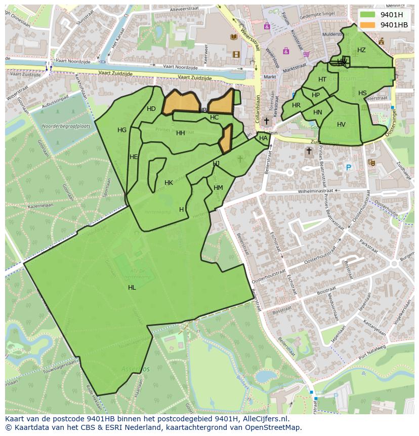 Afbeelding van het postcodegebied 9401 HB op de kaart.