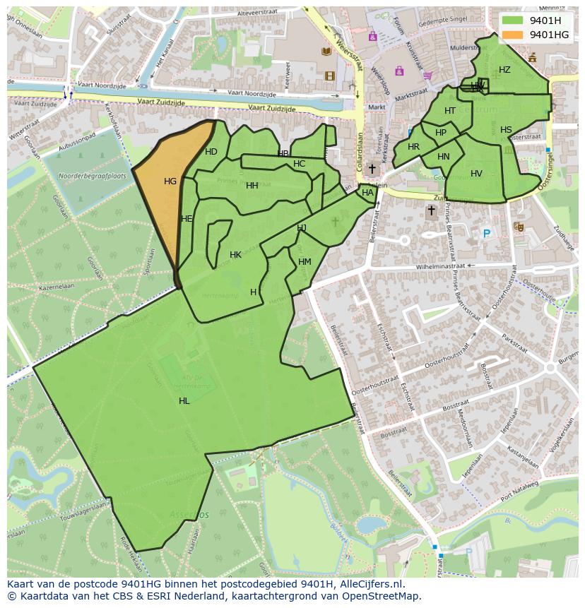 Afbeelding van het postcodegebied 9401 HG op de kaart.