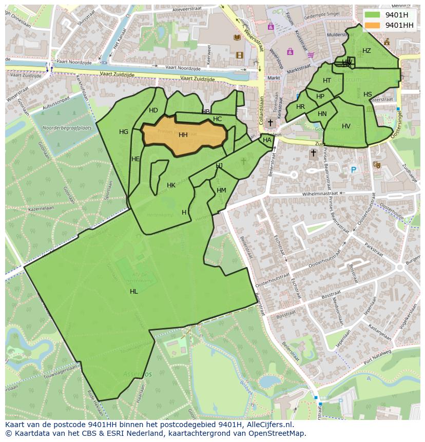 Afbeelding van het postcodegebied 9401 HH op de kaart.