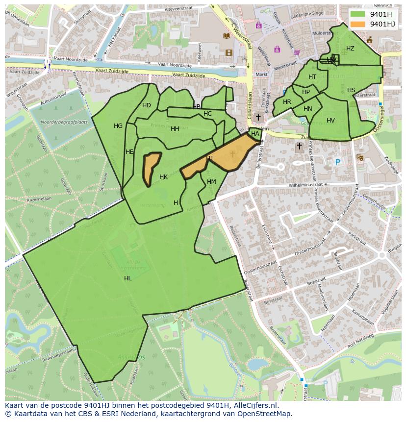 Afbeelding van het postcodegebied 9401 HJ op de kaart.