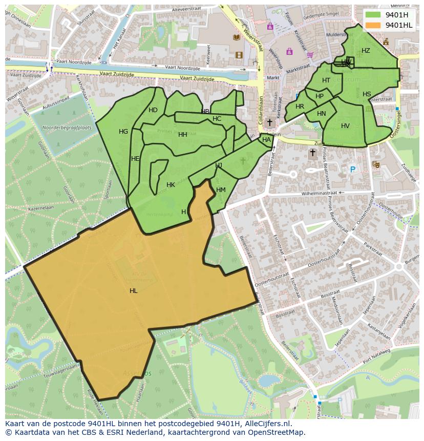 Afbeelding van het postcodegebied 9401 HL op de kaart.