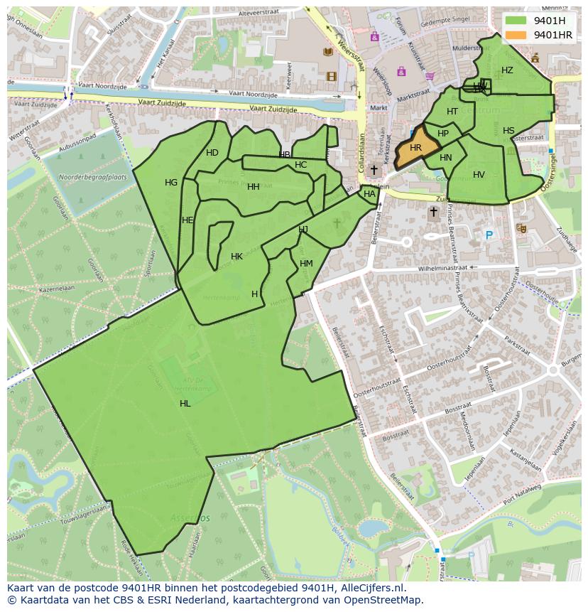 Afbeelding van het postcodegebied 9401 HR op de kaart.