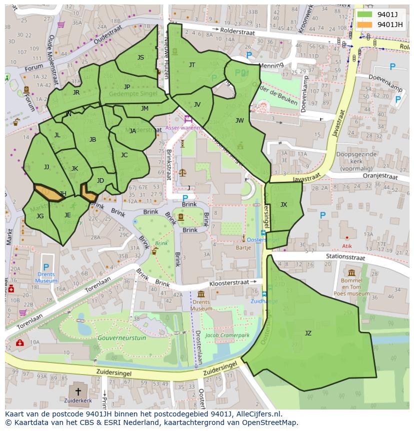 Afbeelding van het postcodegebied 9401 JH op de kaart.