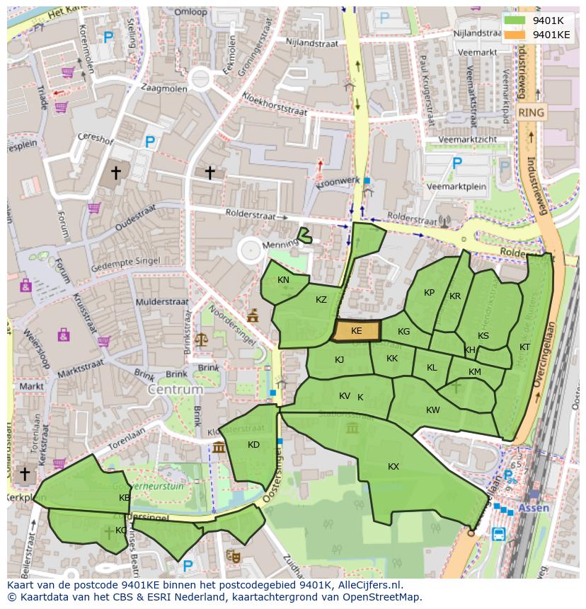 Afbeelding van het postcodegebied 9401 KE op de kaart.