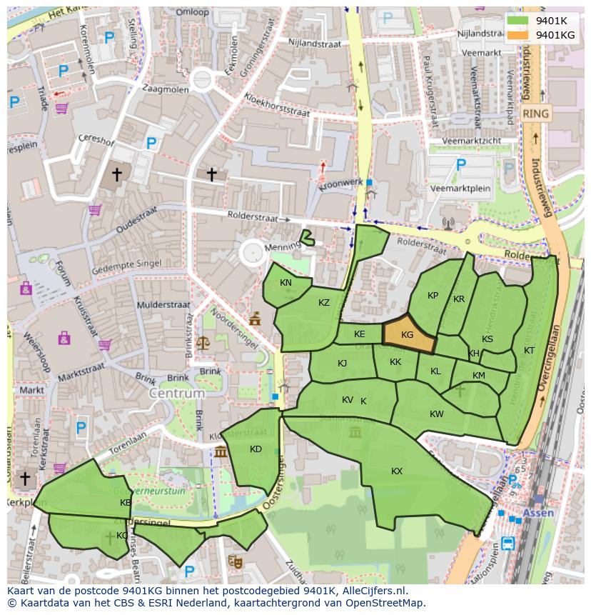 Afbeelding van het postcodegebied 9401 KG op de kaart.