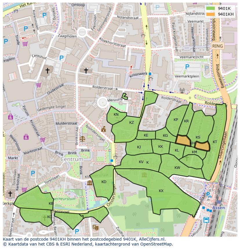 Afbeelding van het postcodegebied 9401 KH op de kaart.