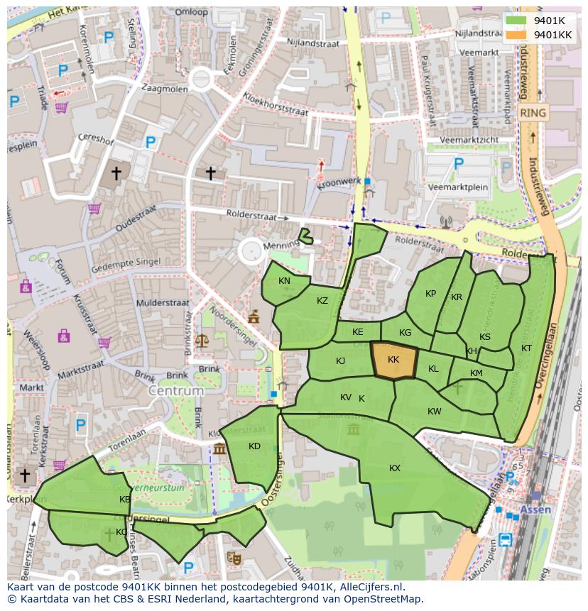 Afbeelding van het postcodegebied 9401 KK op de kaart.