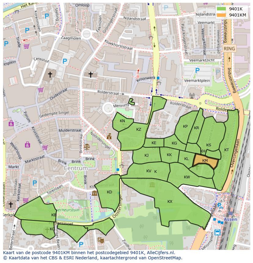 Afbeelding van het postcodegebied 9401 KM op de kaart.