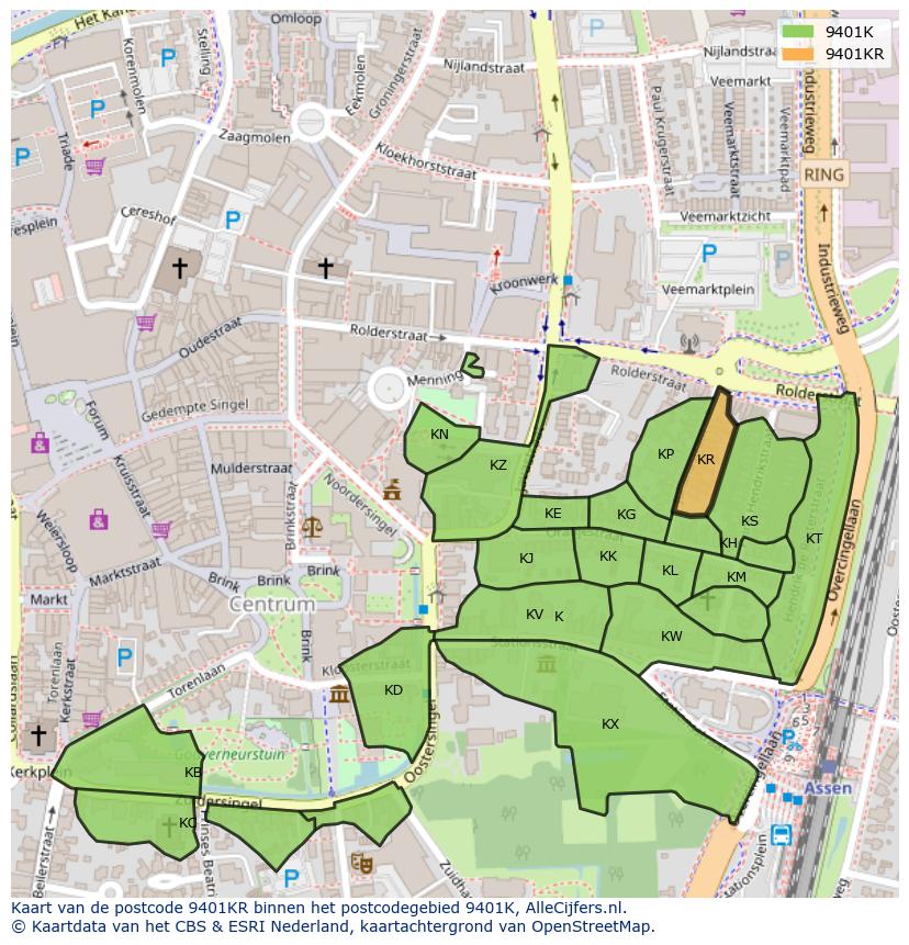Afbeelding van het postcodegebied 9401 KR op de kaart.