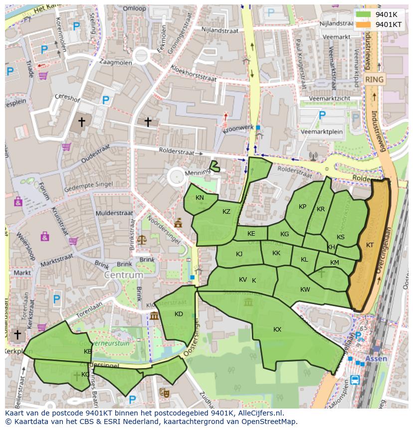 Afbeelding van het postcodegebied 9401 KT op de kaart.