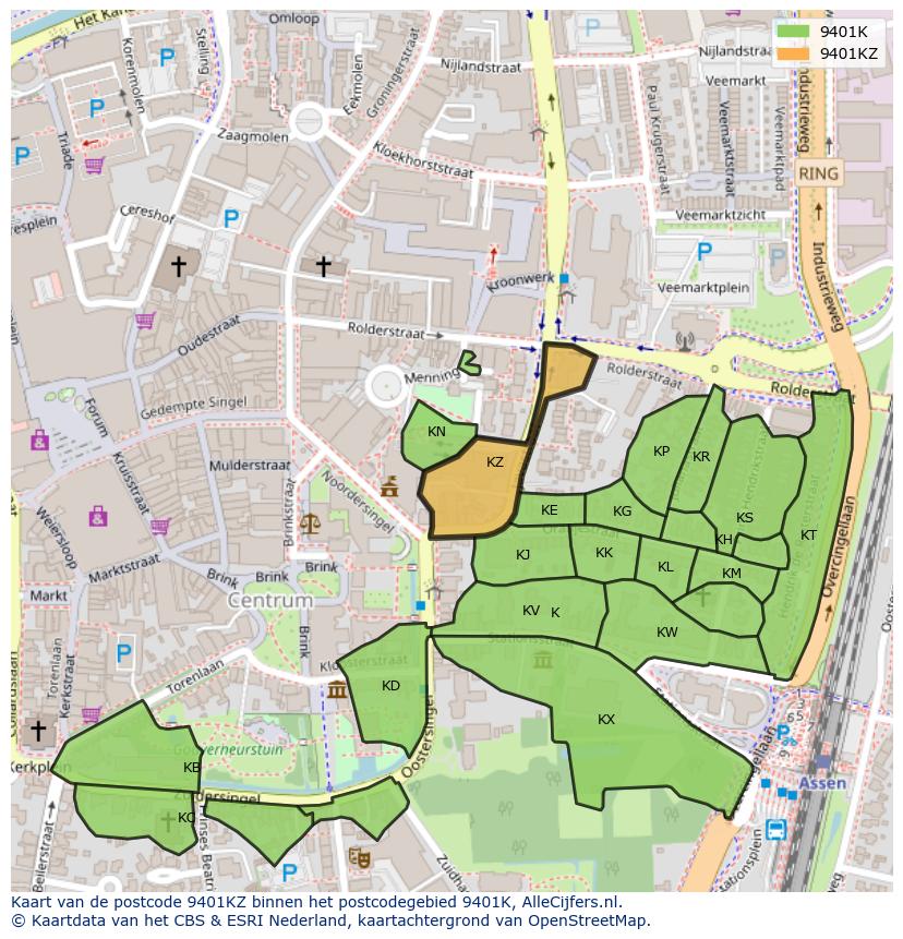 Afbeelding van het postcodegebied 9401 KZ op de kaart.