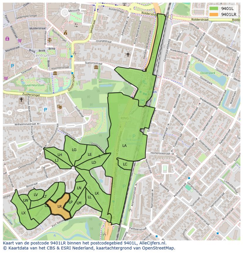 Afbeelding van het postcodegebied 9401 LR op de kaart.