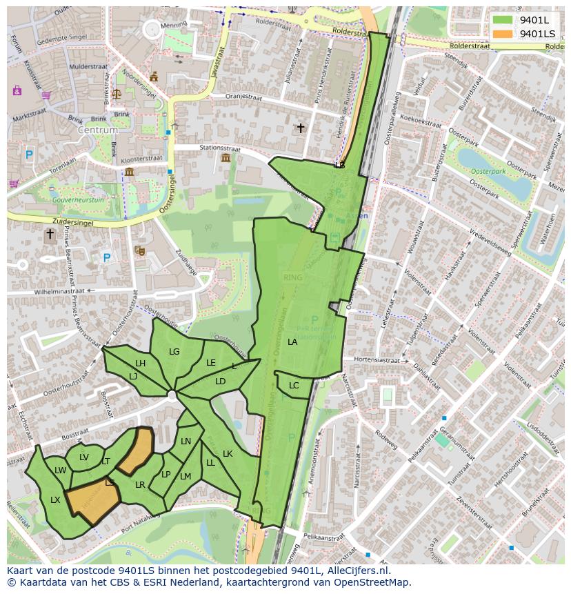 Afbeelding van het postcodegebied 9401 LS op de kaart.