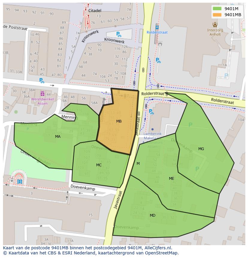 Afbeelding van het postcodegebied 9401 MB op de kaart.
