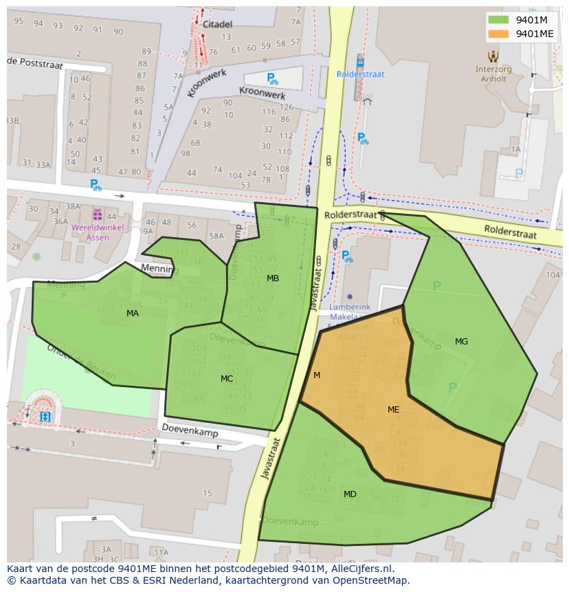 Afbeelding van het postcodegebied 9401 ME op de kaart.