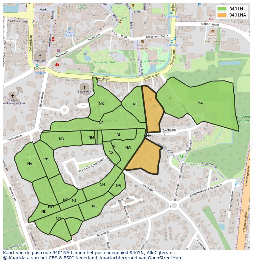 Afbeelding van het postcodegebied 9401 NA op de kaart.