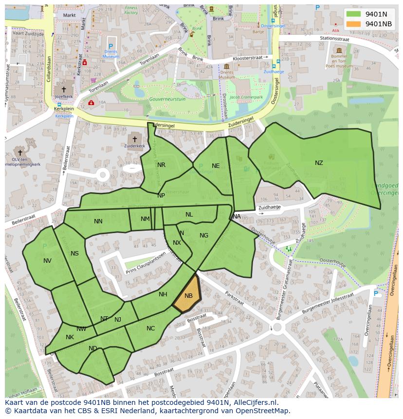 Afbeelding van het postcodegebied 9401 NB op de kaart.