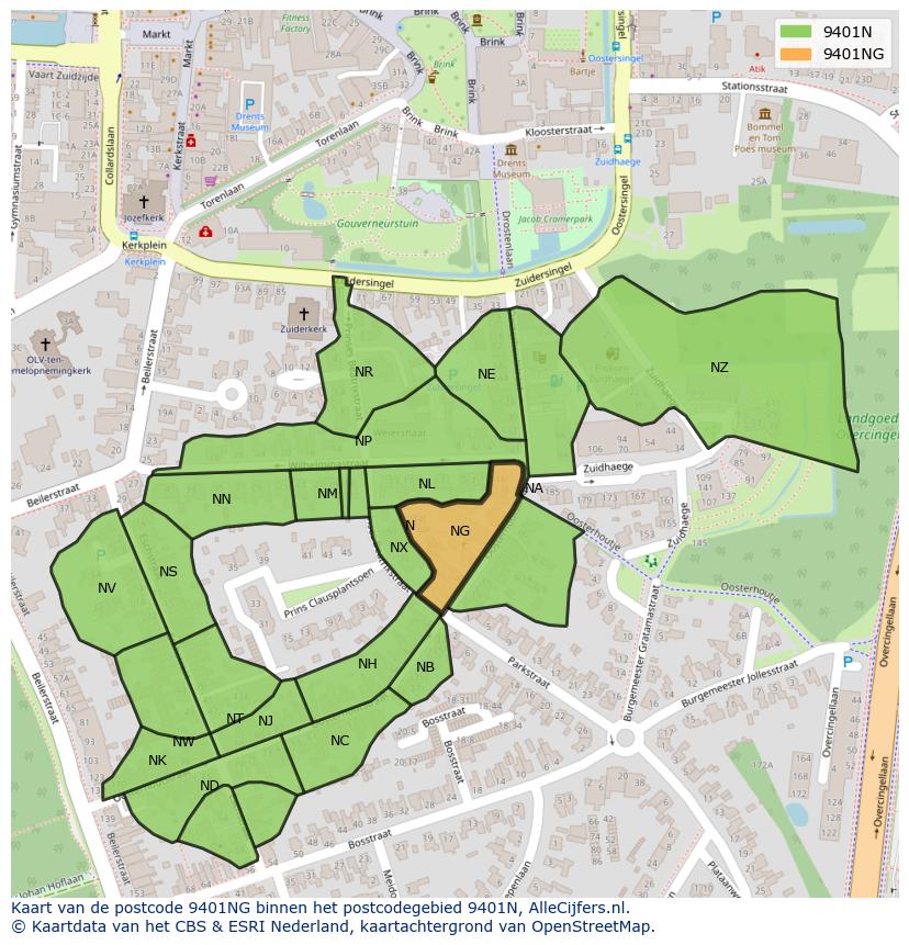 Afbeelding van het postcodegebied 9401 NG op de kaart.