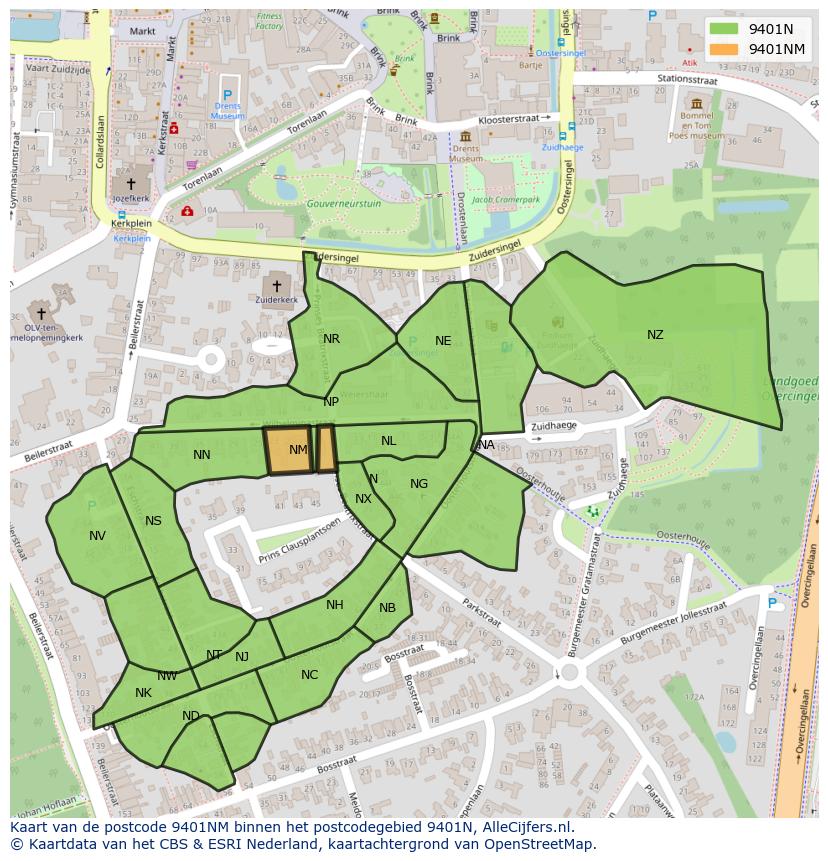 Afbeelding van het postcodegebied 9401 NM op de kaart.