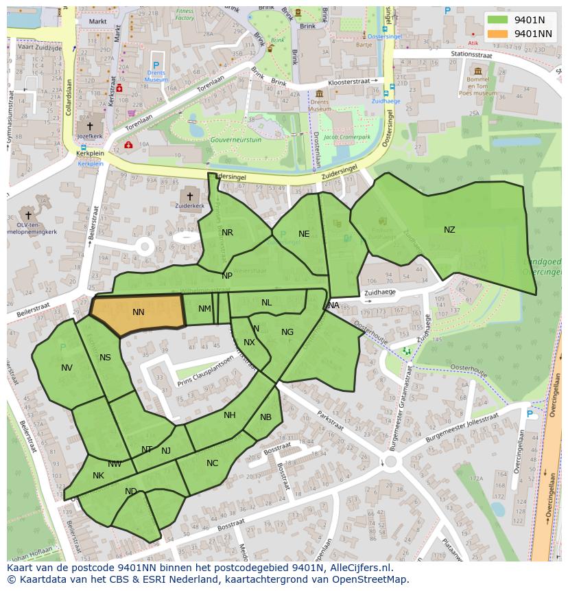 Afbeelding van het postcodegebied 9401 NN op de kaart.