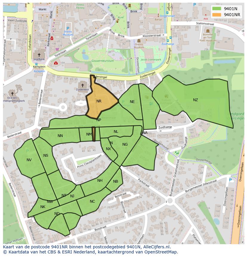Afbeelding van het postcodegebied 9401 NR op de kaart.
