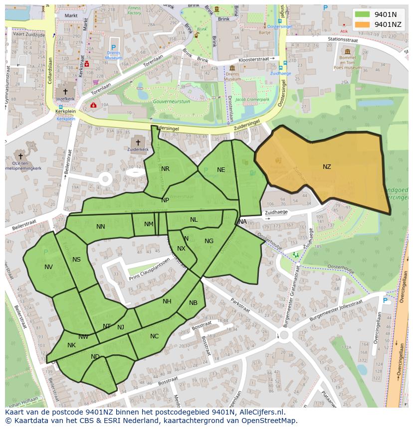 Afbeelding van het postcodegebied 9401 NZ op de kaart.