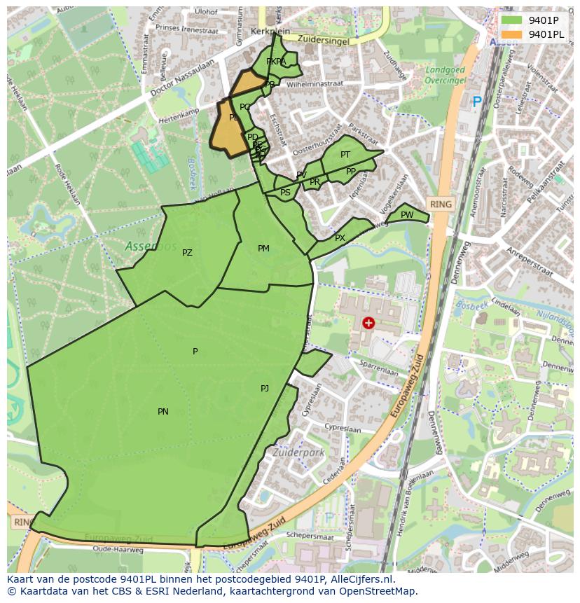 Afbeelding van het postcodegebied 9401 PL op de kaart.