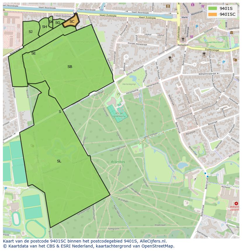 Afbeelding van het postcodegebied 9401 SC op de kaart.