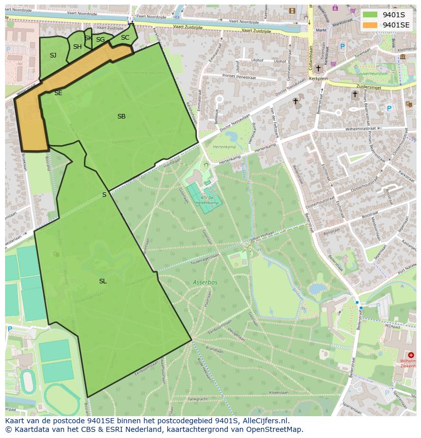 Afbeelding van het postcodegebied 9401 SE op de kaart.