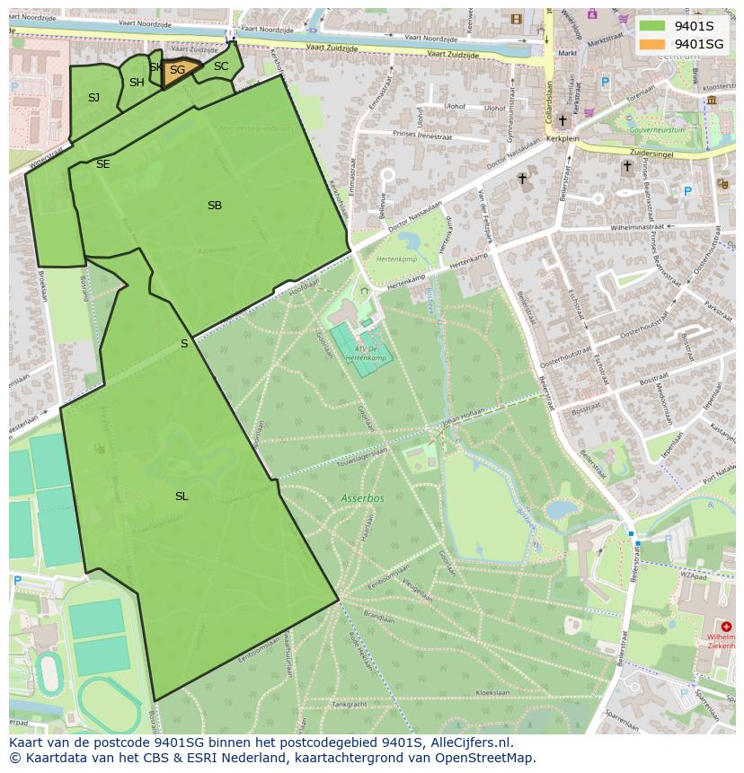 Afbeelding van het postcodegebied 9401 SG op de kaart.