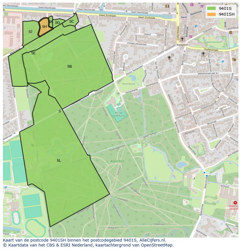Afbeelding van het postcodegebied 9401 SH op de kaart.