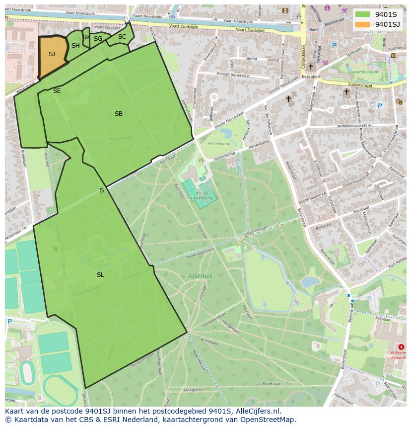Afbeelding van het postcodegebied 9401 SJ op de kaart.