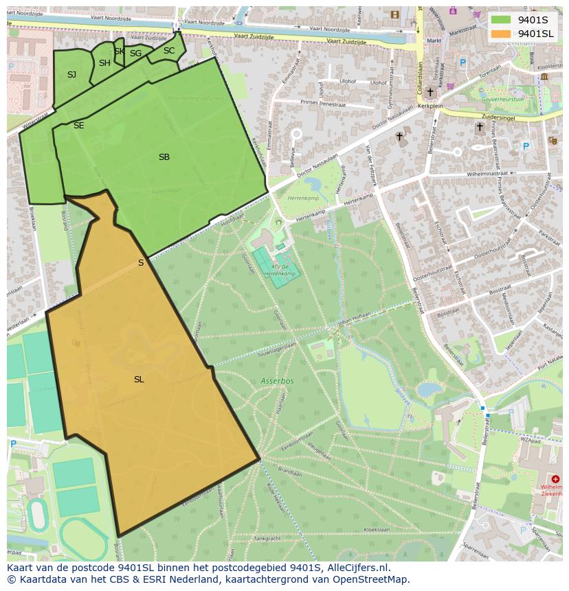 Afbeelding van het postcodegebied 9401 SL op de kaart.