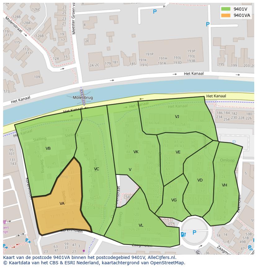 Afbeelding van het postcodegebied 9401 VA op de kaart.