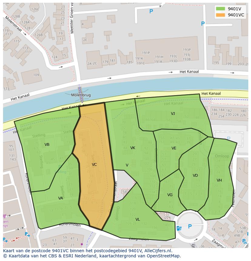 Afbeelding van het postcodegebied 9401 VC op de kaart.