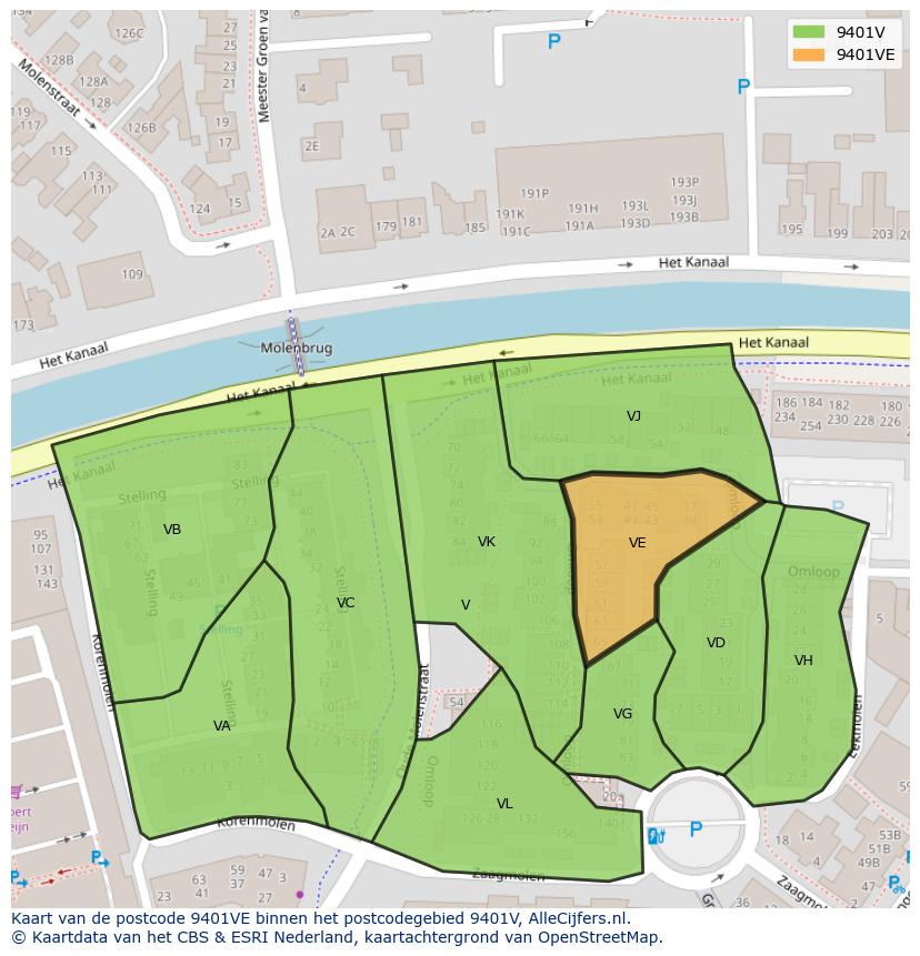 Afbeelding van het postcodegebied 9401 VE op de kaart.