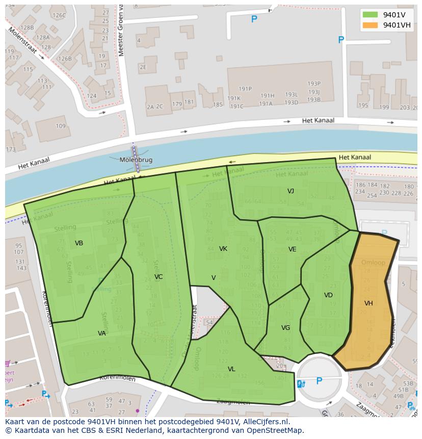 Afbeelding van het postcodegebied 9401 VH op de kaart.