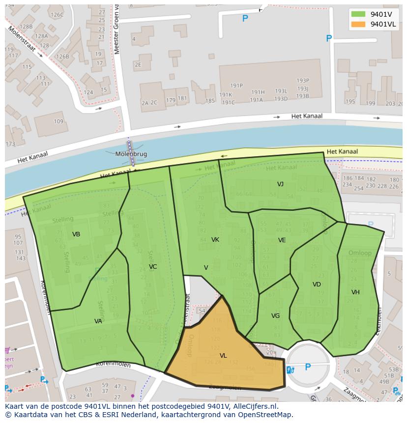Afbeelding van het postcodegebied 9401 VL op de kaart.